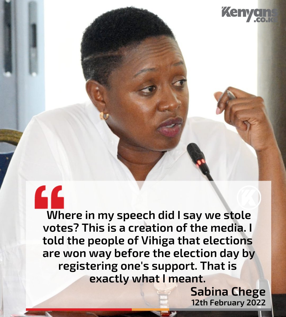 Kenyans's tweet photo. Where in my speech did I say we stole votes? - Sabina Chege. https://t.co/OLAYulaSwi