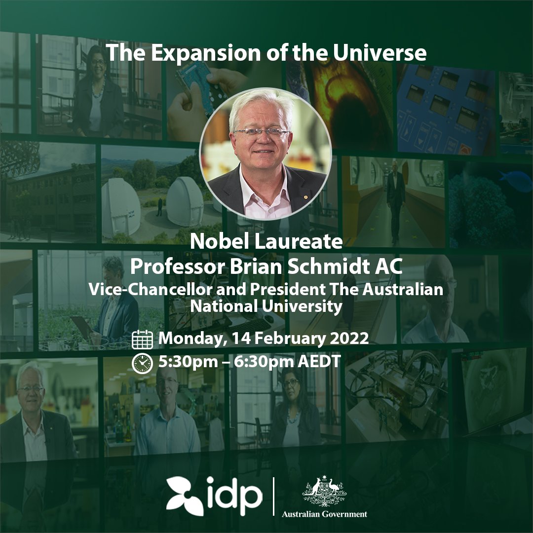 IdpPakistan's tweet photo. The universe is expanding at a growing rate. What does this mean for the future?
Join Nobel Laureate Brian Schmidt as he discusses his award winning discoveries.
Register for our free #StudyAustralia masterclasses: https://t.co/SDLTqeqqDz
#StudyAustraliaMasterclasses https://t.co/jiQcuCREej