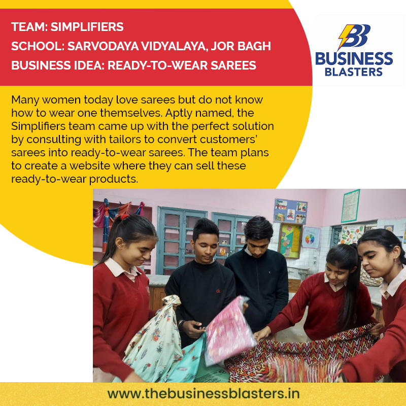 BB_official2021's tweet photo. The generation of today loves wearing sarees but the #Simplifiers team observed that many women don’t know how to do so. This resulted in the idea to take existing sarees from customers and convert them into ready-to-wear products! #BusinessBlasters https://t.co/w1kaMQ5FcL