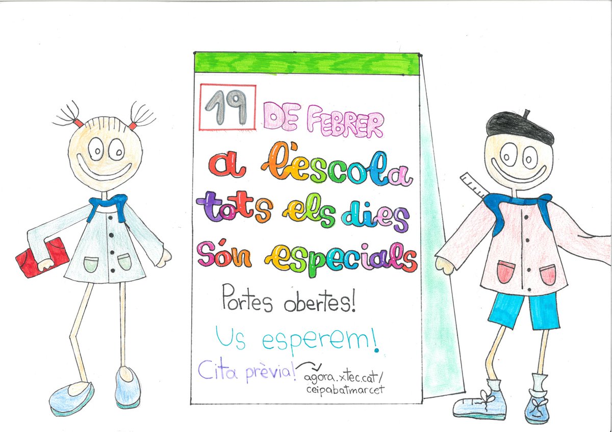 EscAbatMarcet's tweet photo. 📣 PORTES OBERTES‼️El dissabte 19 de febrer.☎️ Cira prèvia. Us hi esperem✅#escolapúplica  #infantil #primaria #portesobertes #terrassa https://t.co/wEdYF2ZeBu
