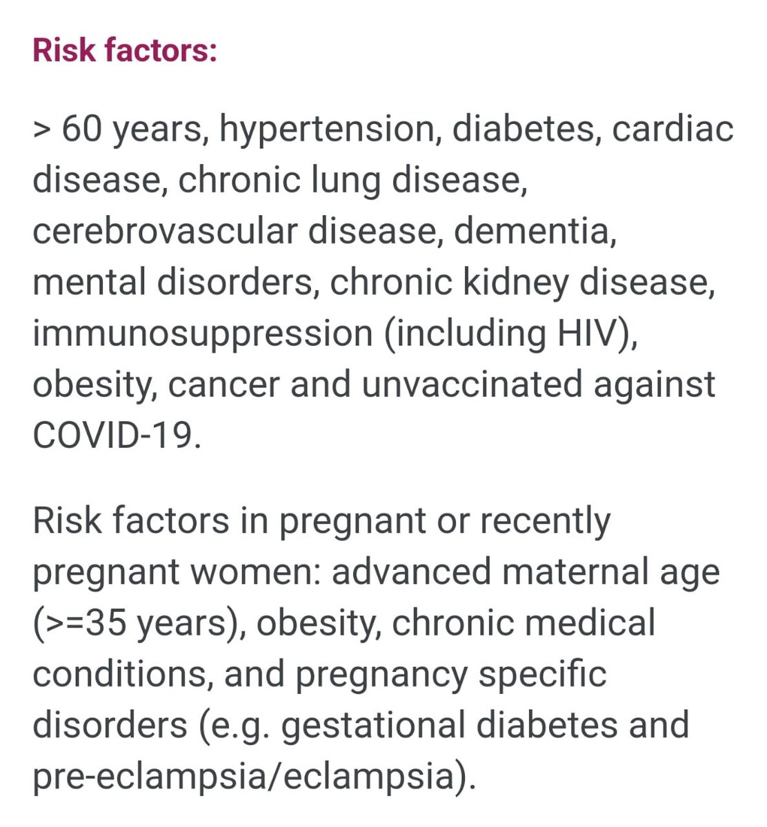 JemilahMahmood's tweet photo. @WHO has highlighted high risk groups in photo below. If you are one of them, or have family &amp; friends who are high risk &amp; have COVID-19, please monitor symptoms, update the home assessment tool on @my_sejahtera. Let’s support each other so @KKMPutrajaya can support us better! https://t.co/1OLXux7W9y