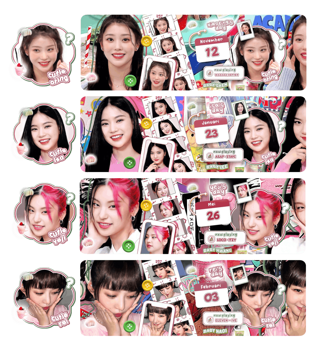 help rt? thank you ♡

sore semuaa! aku ada layout ready stock gg nih, ada chaehyun, heejin, jaehee, jihan, xiaoting, isa, yeji, sama rei.

🧁 pricenya 5500 / each (get ava png), paymentnya via all e-wallet (QRIS).
#zonauang #zonaba