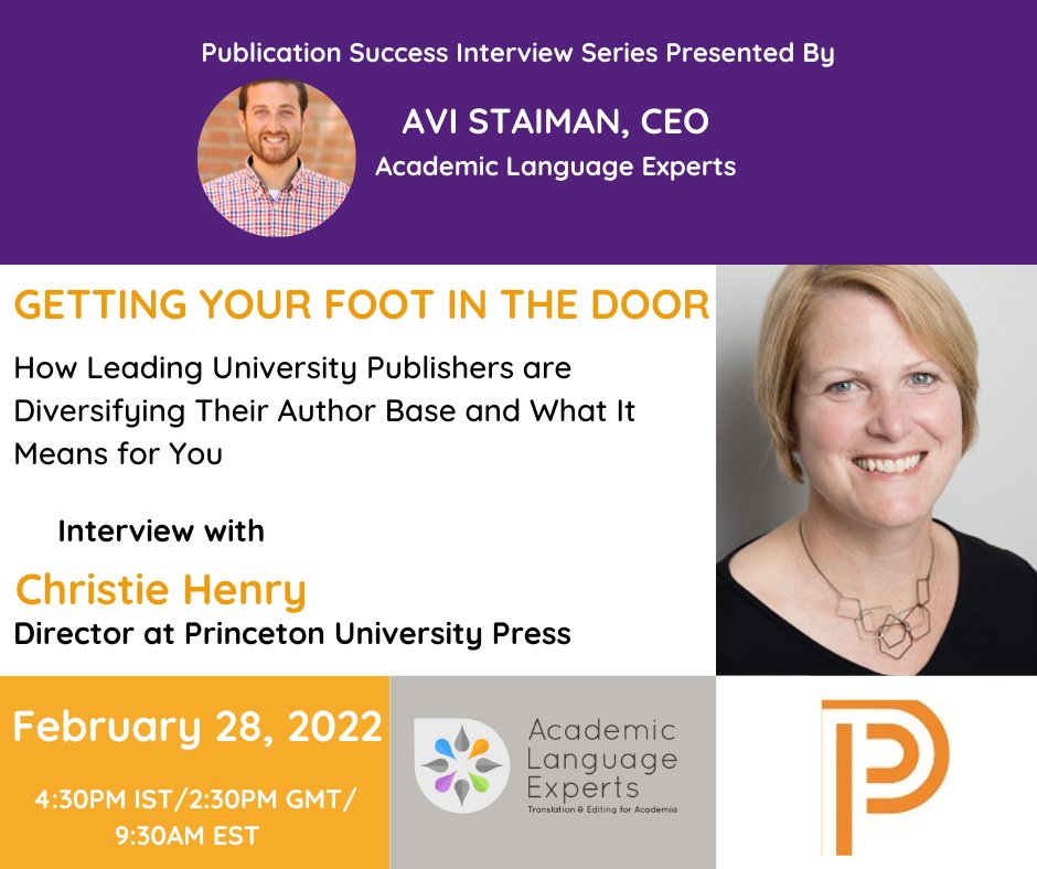 We are honored to welcome @christiehenry, Director of @PrincetonUPress, for our upcoming Publication Success Interview on February 28. Register for free today >> shorturl.at/frtFI
