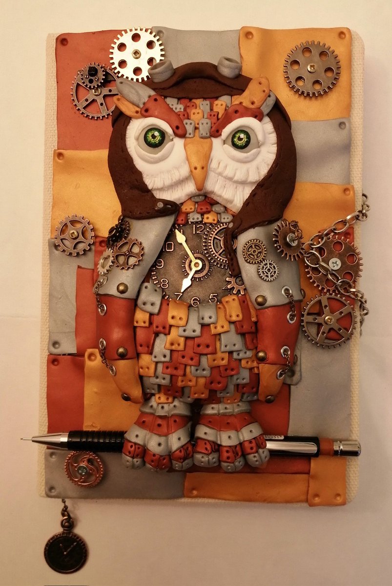 inktammy's tweet photo. Two weeks ago I drew a little steampunk owl, which was actually a consept for my new sketchbook cover. Today I finished it.
#sketchbook #steampunk #polymerclay #owl https://t.co/4gu8ls3PBs
