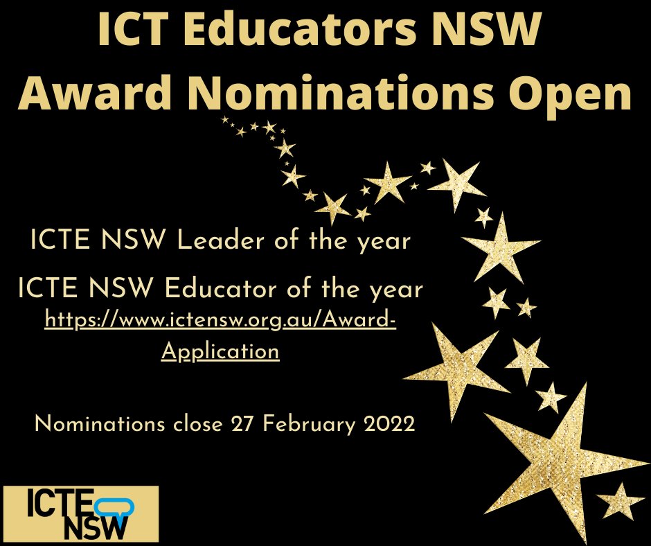 ICTENSW Annual Awards are now open. Don't miss your chance to apply or nominate someone else. 
 ictensw.org.au/Award-Applicat…

#aussieED #PrimarySTEMchat #Edtech #edchat #computerscience