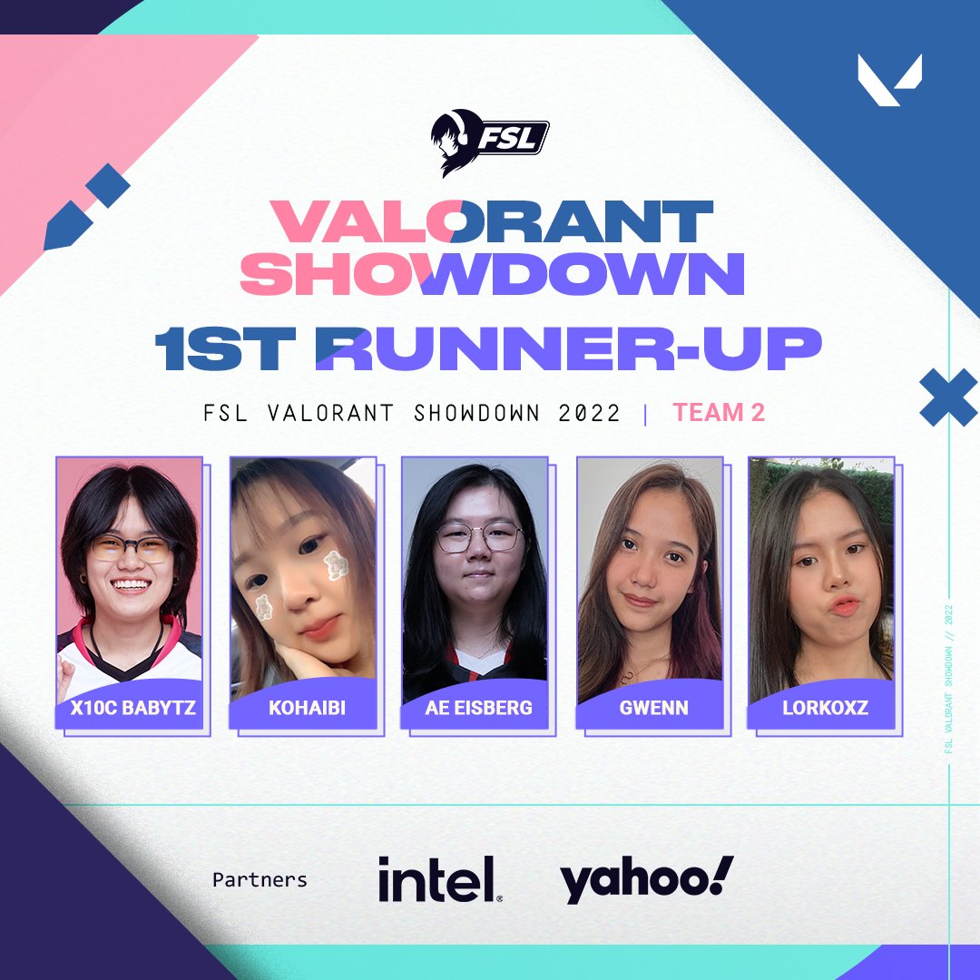 Fsl_GG's tweet photo. A huge applause to all the teams too for putting up such great performance and tenacity during the past 2 days, it was really exciting and we hope that y'all enjoyed it as much as we did!! 💯 

🥈 Team 2: 
X10C babytz
Kohaibi
AE Eisberg
gweNN
lorkoxz

#VALORANT #FSLShowdown #FSL https://t.co/fV1N3BW96F