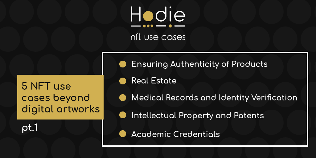 HodieNft's tweet image. Even if it’s still crazy to think about #NFTs beyond #digitalcontent, they&apos;re rapidly conquering more industries. Here are 5 #NFTusecases beyond #digitalart.👇🏻 Stay tuned for Pt. 2! Would you like to implement the #technology in your business? Discover our new project @HodiePass.