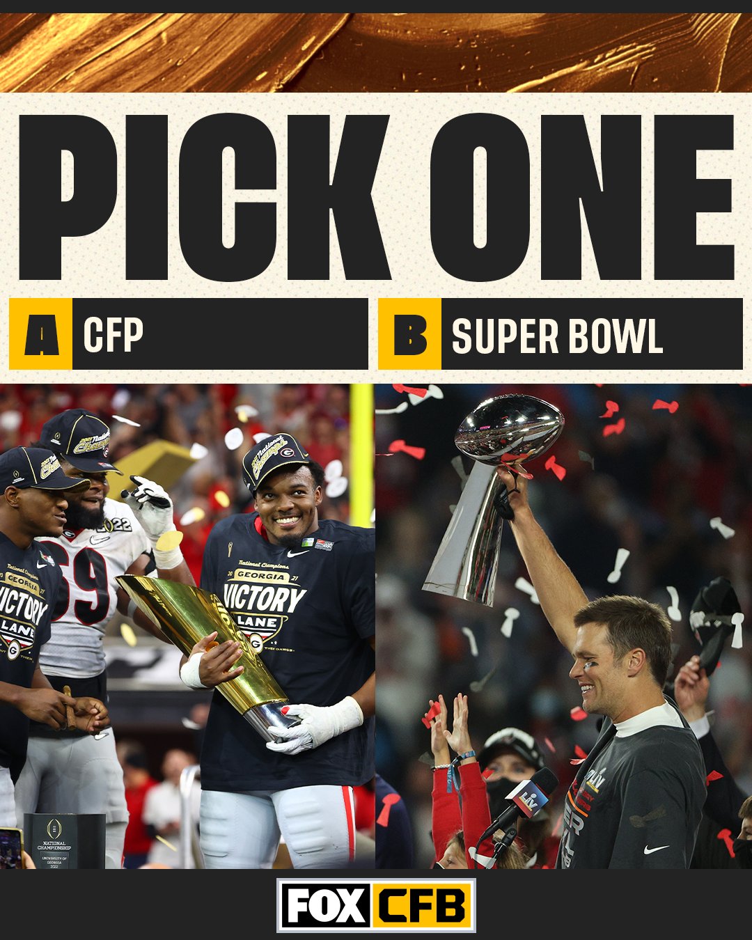FOX College Football on X: 'Would you rather have your school win the CFP  or your NFL team win the Super Bowl? 