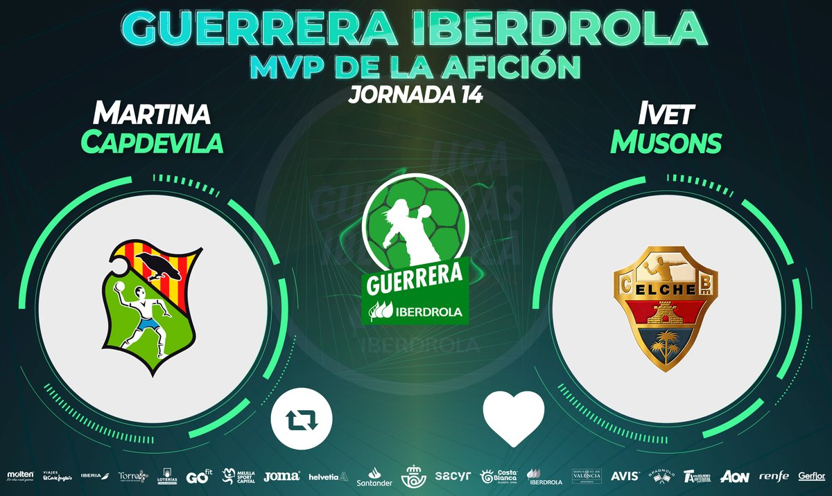 IberdrolaDHF's tweet photo. ⭐️#GuerreraIberdrola - Jornada 14
  
🆚 @BMGranollers : @cbm_elche
 
♻️ RT: @Martinacb8  
❤️ Me gusta: @IvetMusons11 https://t.co/lP6w7LInmV
