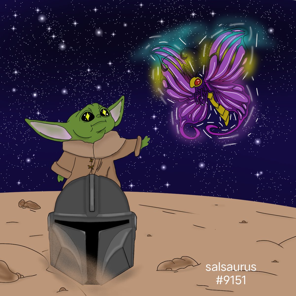 Saintylana's tweet photo. Hey @starwars, time to get off Veve and come to the masses in Solana. 

@TheGlitterflies and @Yume_Labs welcomes you. Baby Yoda would be proud.

#TheTrialOfTheProspector https://t.co/iJQWDFj3Sk
