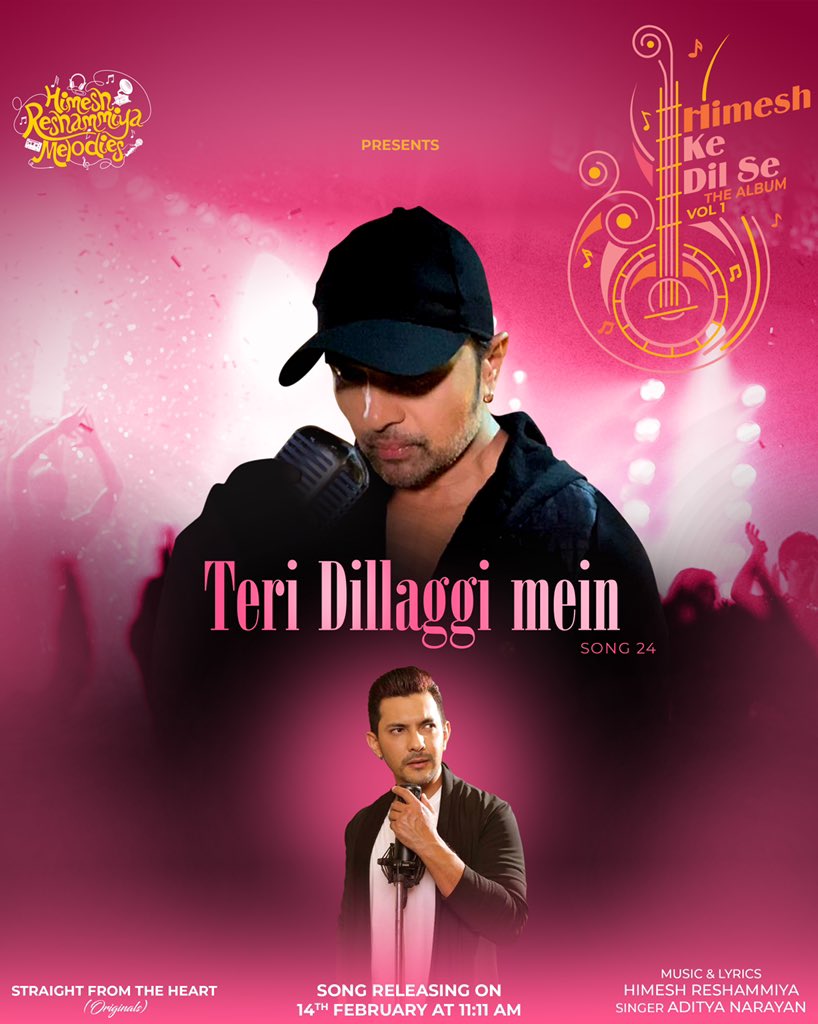 HimeshMelodies's tweet photo. Our next song #TeriDillaggiMein sung by Aditya Narayan, written and composed by Himesh Reshammiya from the album Himesh Ke Dil Se will be out tomorrow at 11:11 AM ❤

#HimeshReshammiya #AdityaNarayan #HimeshReshammiyaMelodies https://t.co/IHzEF5Hdyu
