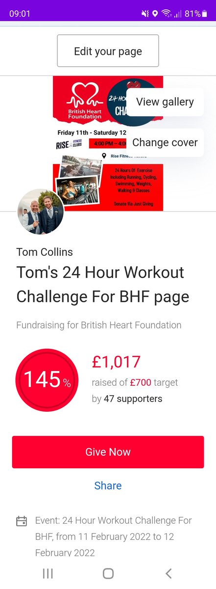 TomPTCollins's tweet photo. Massive Thankyou To Everyone Who Supported My 24 Hour Workout!

We Raised Over £1,000 For @TheBHF 

Big Thankyou To The Gentleman Selling The 50/50 Raffle At @telfordutd As He Donated Us A Ticket And We Won £180!!

Thanks Again To Everyone @Shuttsie @BBCShropshire @ShropshireStar https://t.co/HySFhs5Vtz