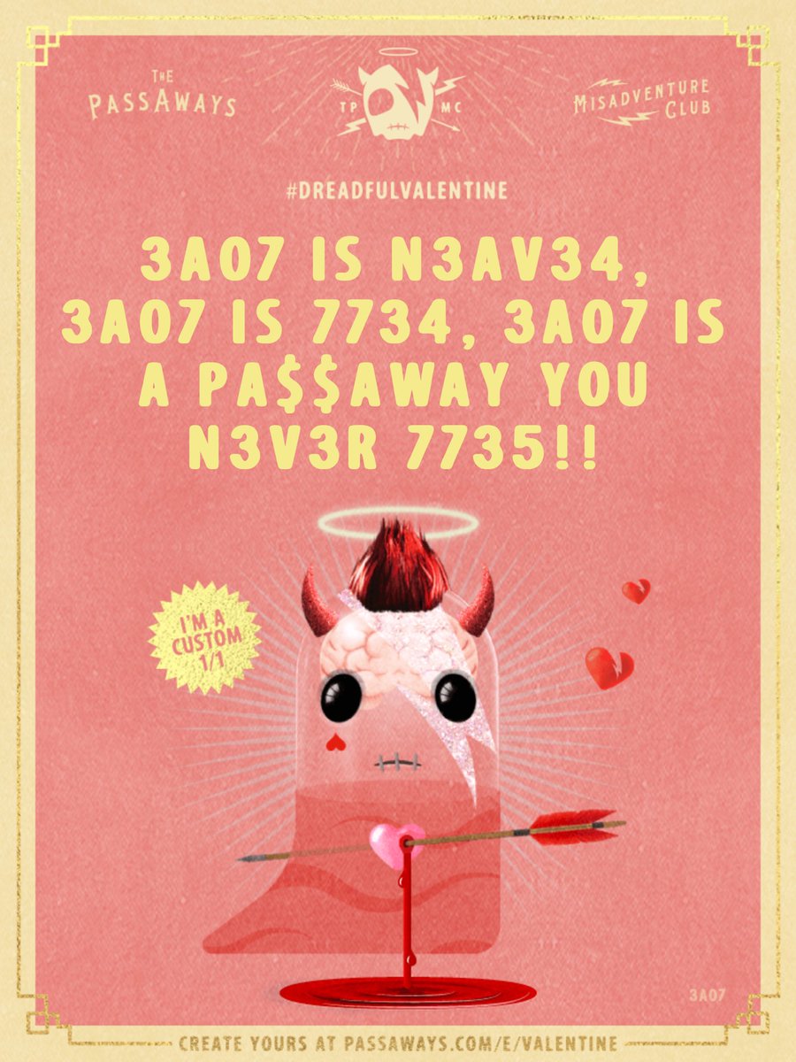 Bramistuta's tweet photo. β¦@ThePassawaysβ© #dreadfulvalentine #nft #giveaway #absolutefire https://t.co/NxX70jjVcY