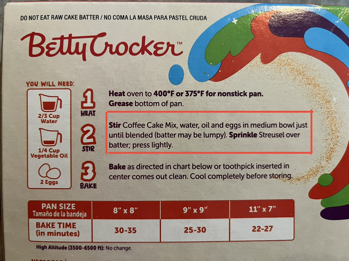 brithebos's tweet photo. @BettyCrocker I just got some Cinnamon Toast Crunch coffee cake mix and saw there is a step missing from the instructions. It doesn’t say to pour into the pan, this will mess some people up. #fyi https://t.co/4l14fB4WuX