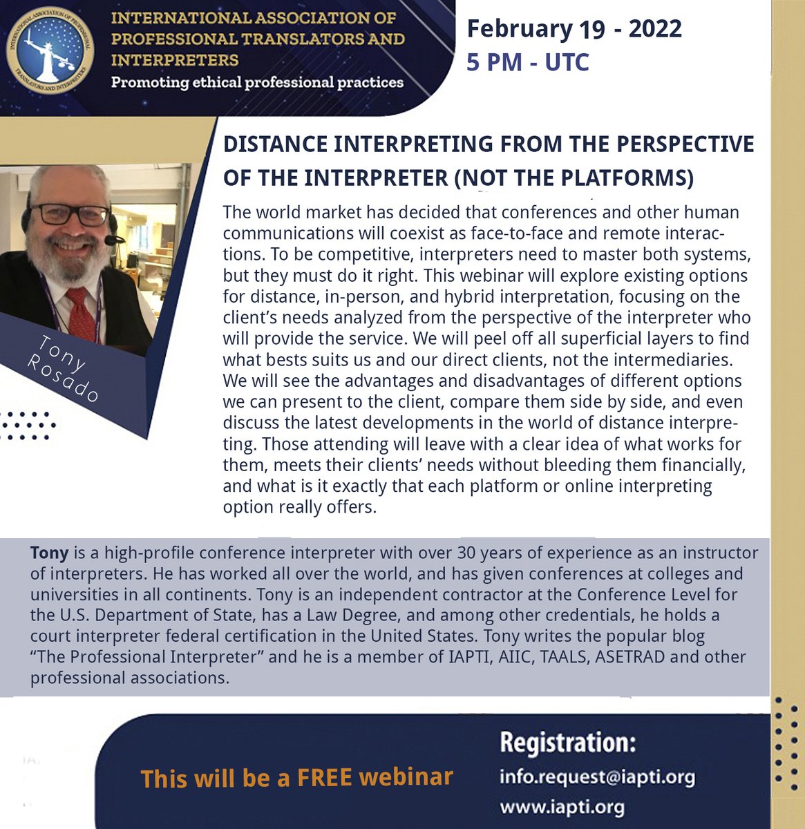 💪OUR profession discussed from OUR point of view 💪

"We will peel off all superficial layers to find what bests suits us and our direct clients, not the intermediaries" Tony Rosado <a href="/rpstranslations/">Tony Rosado</a> #xl8 #t9n #1nt #iapti #iaptips <a href="/iapti/">IAPTI</a> #interpreting #interpreters