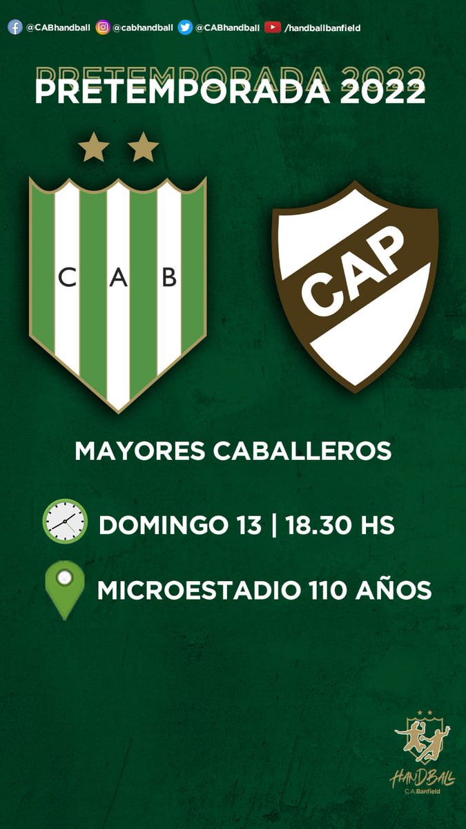 Arrancamos con amistosos.
<a href="/CABhandball/">Banfield Handball</a> vs <a href="/PlatenseHB/">Platense Handball</a> 
Mayores Damas y Caballeros.