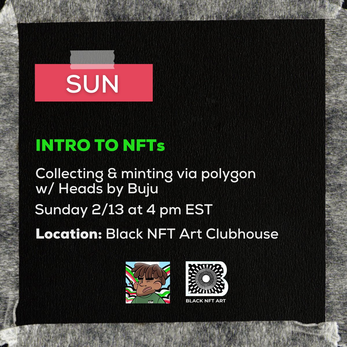 blacknftart's tweet photo. gm

Join us on @clubhouse at 4 PM EST for our Intro to NFT room with @headsbybuju by @bujutoyourears. We will be talking about  minting and collecting on @polygon with @wakanomy.. https://t.co/exafUf4FqZ