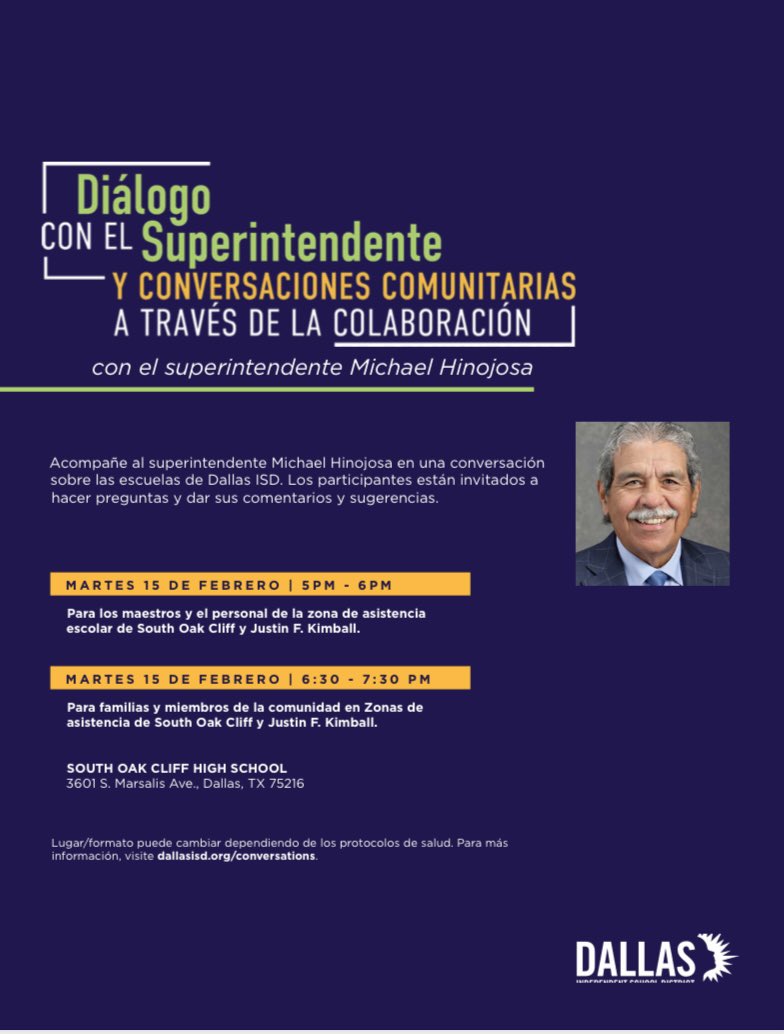 Attention New Tech Families, staff, and community members mark your calendars. Tuesday, February 15, 2022 is an opportunity to join a community conversation with Superintendent Michael Hinojosa! See you there!
