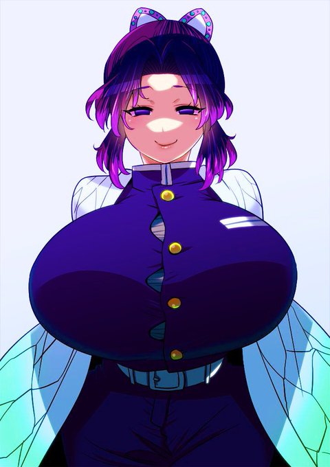 今日中にフォロワーさんが十万人超えたら、この胡蝶しのぶさんのボタンが弾け飛びます… 