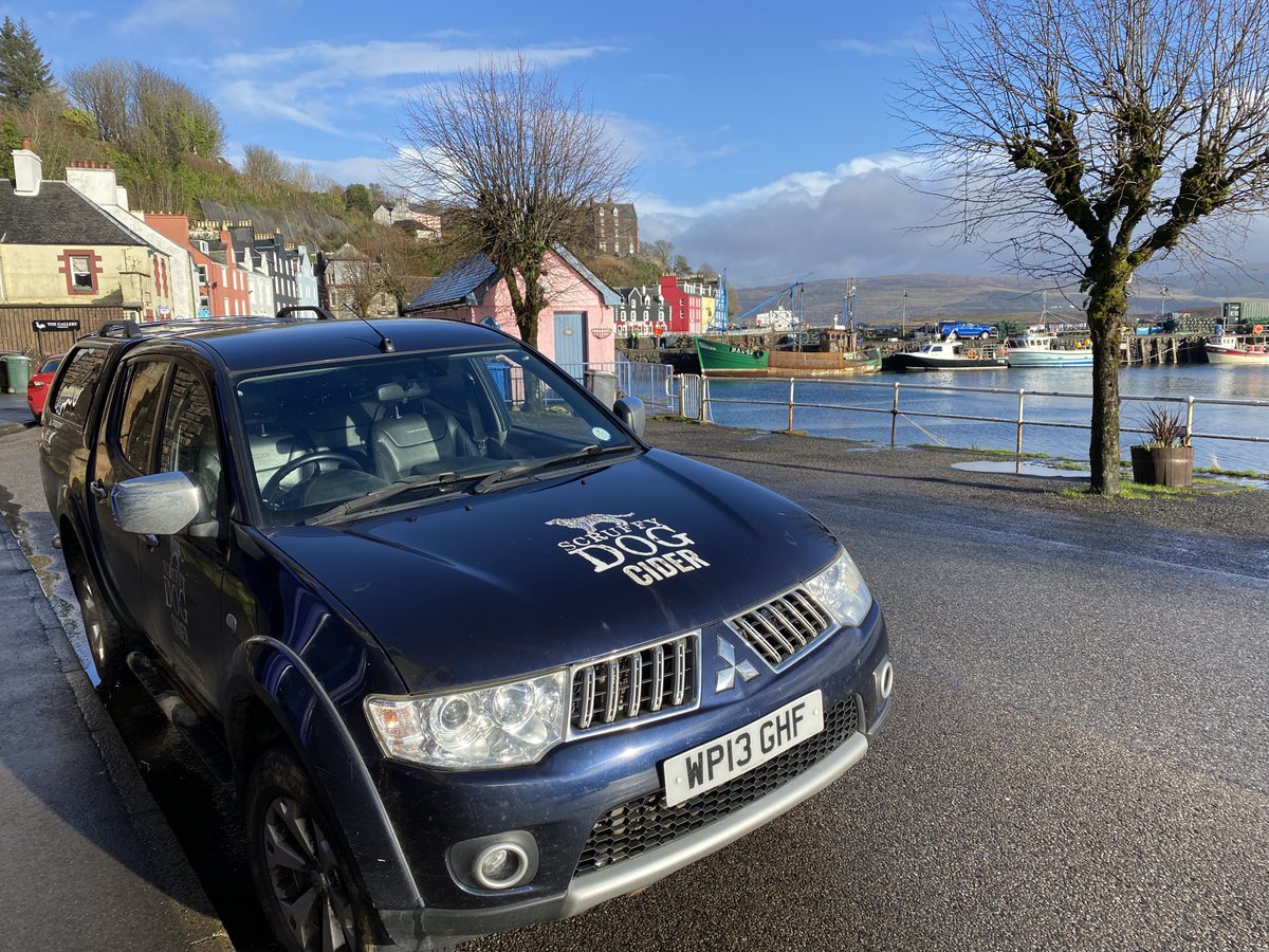 The Scruffy Dog Cider truck pictured this weekend in the sunshine on the colourful Tobermory waterfront on the lovely Isle of Mull. #ontour #isleofmull #scotlandexplore