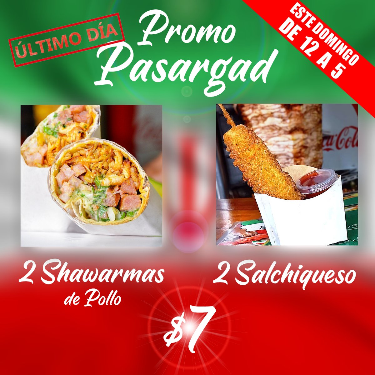 Aprovecha este último día de la promoción! 🎉

Son 2 shawarmas y 2 salchiqueso por$7🔥🔥🔥

Estamos en Chacao, Caracas, con delivery propio como también por PedidosYa, y estamos abiertos incluso el domingo. Más info en nuestro perfil con nuestro whatsapp.