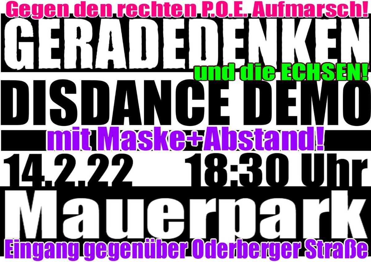 DenkenGerade's tweet photo. Die POE probiert es zu #b1402 noch einmal - im Prenzlauer Berg.

Auch wir kommen - als Teil des @SpazierStop Bündnis mit @reclaimrosalux1 am Eingang zum Mauerpark ggü Oderberger Straße. 

Die gut besuchte „Friedlichzusammen“-Demo gestern lässt leider nichts Gutes ahnen..
#FCKNZS https://t.co/2rJAYHSYLa