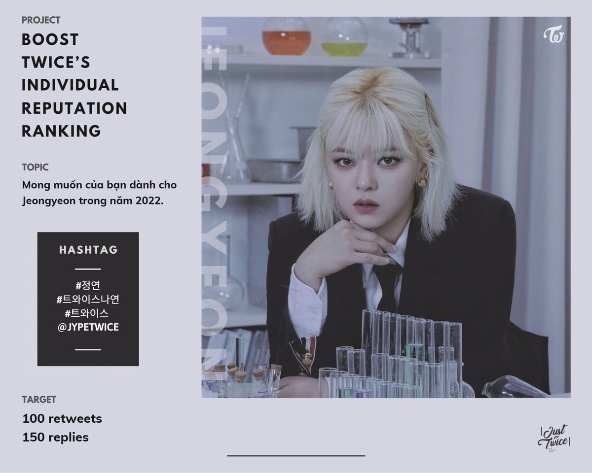 JustForTWICE_VN's tweet photo. PROJECT BRAND REPUTATION: 5

Topic 1: mong ước của bạn dành cho Jeongyeon trong năm 2022.

Hashtag: #트와이스 #트와이스정연 #정연 @JYPETWICE

Target: 150 replies, 100 retweets https://t.co/0OLEmNoH6V