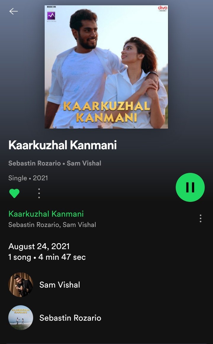 samiee_hamesha_'s tweet photo. Do listen kaarkuzhal kanmani in @spotify and also Don't forget to follow and stay connected to @samvishal280999  and his music 
Link :
https://t.co/hW5cBdTKNs

#1YearOfKaarkuzhalKanmani https://t.co/pKRkIpdYJR
