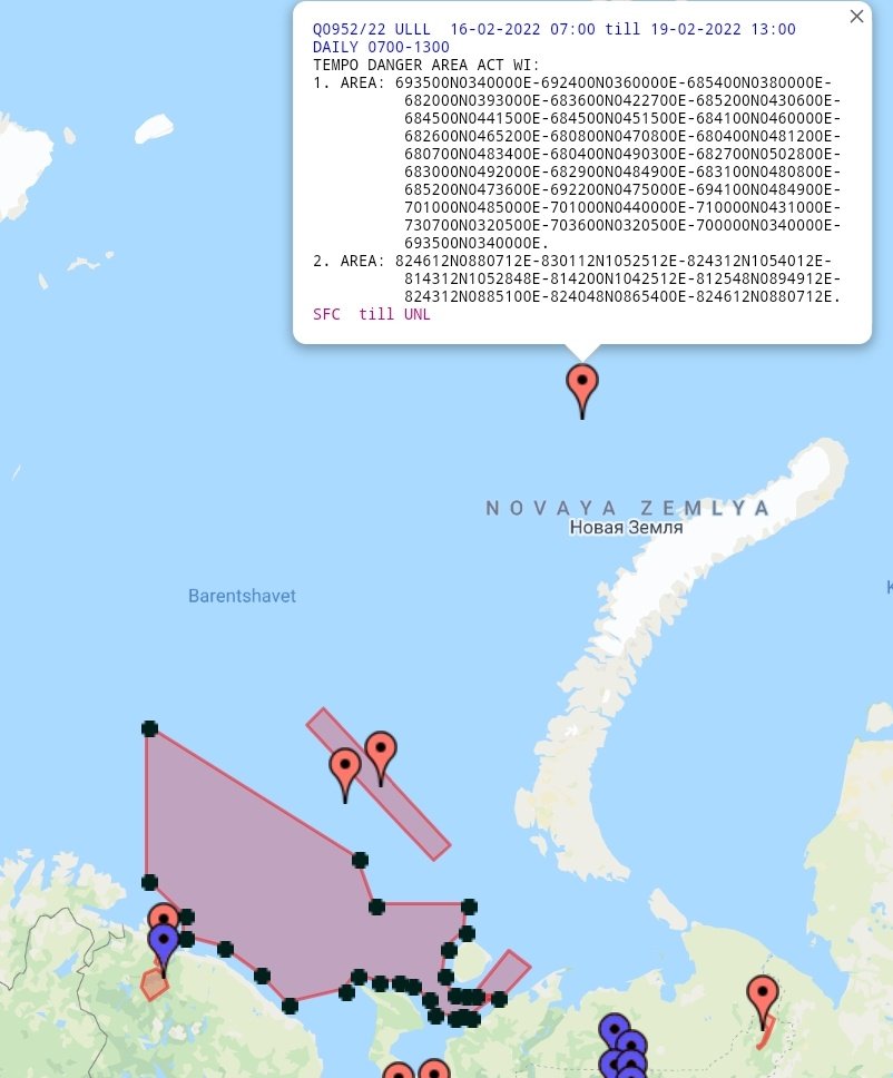 The_Lookout_N's tweet photo. NOTAMS corresponding to the NAVWARNs below start to appear.
Notably, the large NOTAM north of Kola has a second area north of Severnaya Zemlya.
This strengthens the hypothesis that Grom commences next week. The areas are active from the 16th to 18th/19th. https://t.co/EQfa87Od2s