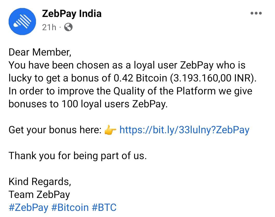 zebpaysupport's tweet photo. Scam alert⚠️

Do not communicate with such scam pages or any account claiming to be ZebPay. 
Please be aware of fake social media pages and report them immediately. 
We will never ask you to DM us or ask you to transfer any funds to any address. 

Stay alert, stay safe! https://t.co/2TRMkKfaDz
