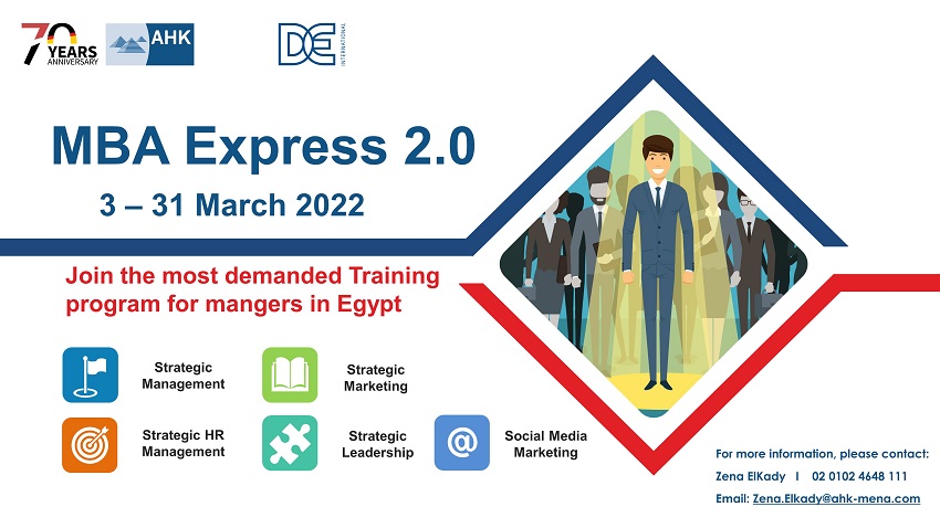 German-Arab Chamber 🇪🇬🇩🇪 (@gacicegypt) on Twitter photo Don’t Miss Our MBA Express 2.0 program.
For registration please visit:
forms.gle/Q3z6z7SyejHoro…
For more information please contact:
Zena El Kady
002/ 010 2464 8111
zena.elkady@ahk-mena.com Don’t Miss Our MBA Express 2.0 program.
For registration please visit:
forms.gle/Q3z6z7SyejHoro…
For more information please contact:
Zena El Kady
002/ 010 2464 8111
zena.elkady@ahk-mena.com