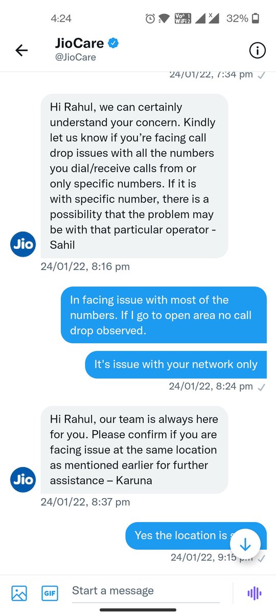 RdSoni23's tweet photo. Worst service provider, not even responding to customer, asking rendom repeated questions, but no action #jionetwork #jio #jiocustomercare #Reilance @TRAI https://t.co/X4QKvAtF9g