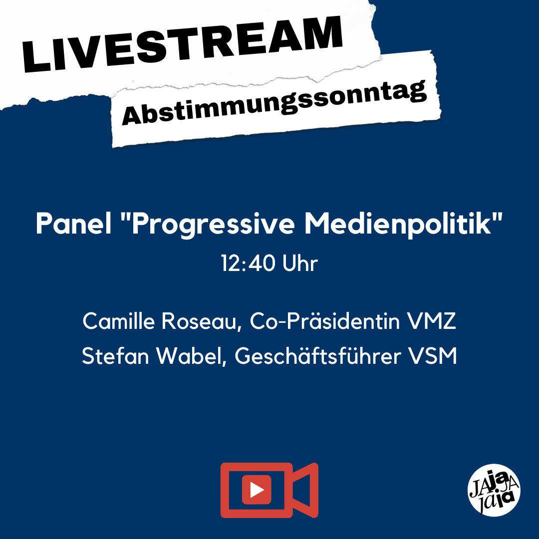 JA zu Medienvielfalt | Diversité des médias OUI (@jazurvielfalt) on Twitter photo Wie kann die Zukunft der Schweizer Medien nach der Abstimmung aussehen? Darüber diskutieren <a href="/camilleroseau/">Camille Roseau</a> und <a href="/wabste/">Stefan Wabel</a> in unserem Livestream ab 12:40 Uhr: youtube.com/watch?v=Ymtm4z…
#abst22 #mediengesetz #MediengesetzJa <a href="/VMZ_AMA/">Medien mit Zukunft</a> <a href="/Verlegerverband/">Verband Schweizer Medien</a> Wie kann die Zukunft der Schweizer Medien nach der Abstimmung aussehen? Darüber diskutieren <a href="/camilleroseau/">Camille Roseau</a> und <a href="/wabste/">Stefan Wabel</a> in unserem Livestream ab 12:40 Uhr: youtube.com/watch?v=Ymtm4z…
#abst22 #mediengesetz #MediengesetzJa <a href="/VMZ_AMA/">Medien mit Zukunft</a> <a href="/Verlegerverband/">Verband Schweizer Medien</a>