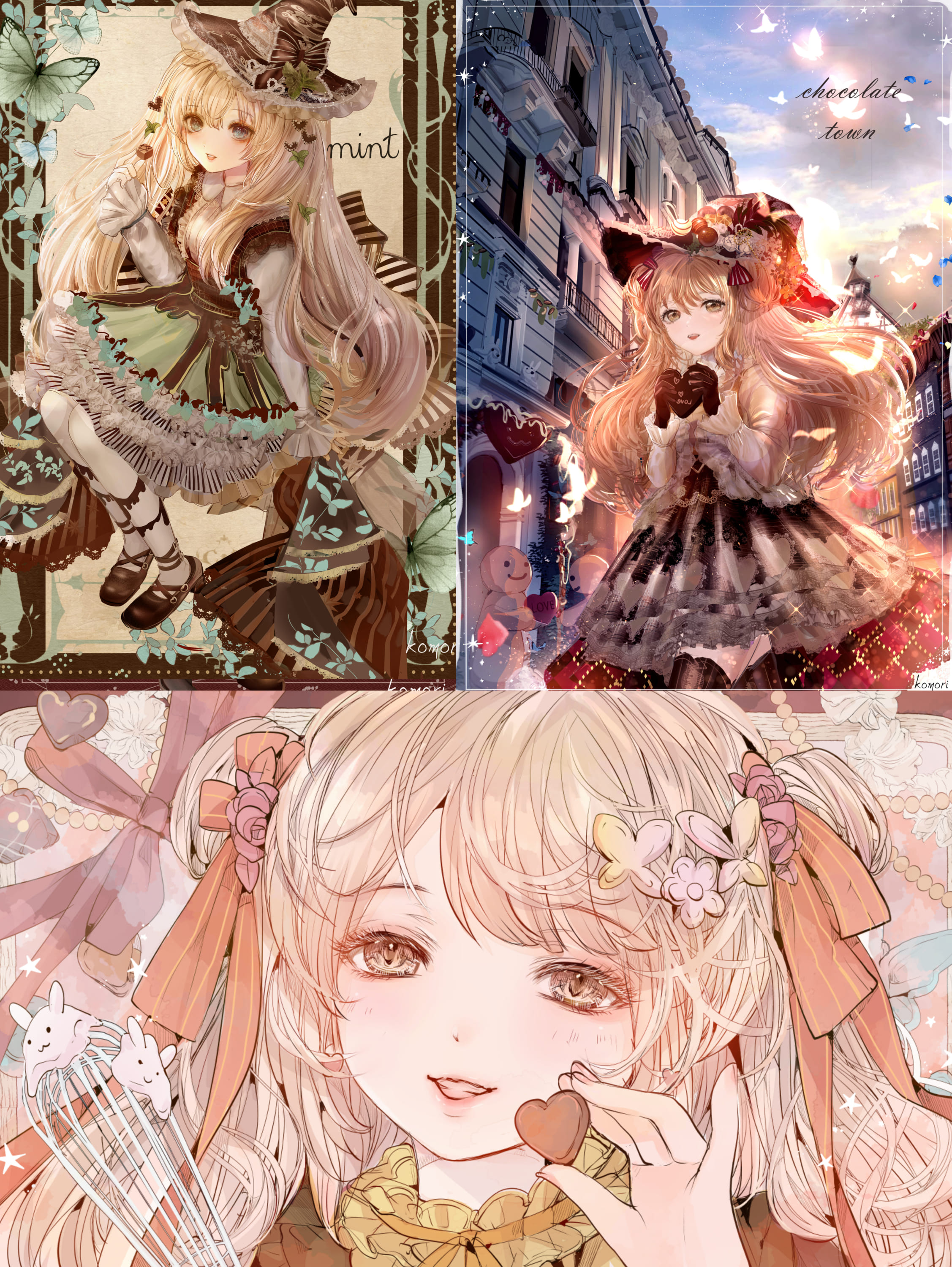 こもりひっき ローソンブロマイド発売中です こちらの作品は 一枚目はミントチョコの魔女 二枚目は夕暮れのチョコレートの町をお散歩する魔女 三枚目はバレンタインを準備する女の子がテーマの バレンタインのイラストのまとめです Twitter