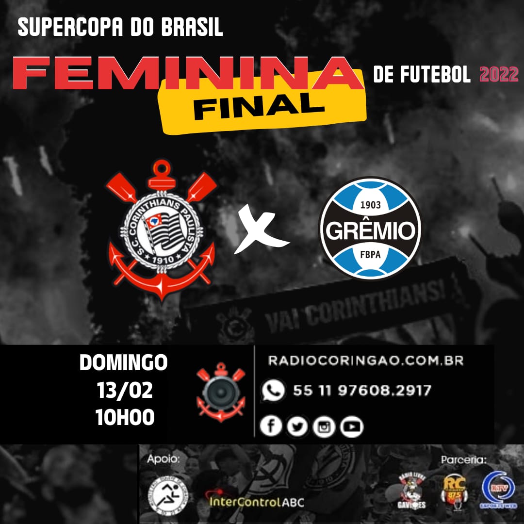 radiocoringao's tweet photo. VALE TAÇA: FUTEBOL FEMININO DO TIMÃO ENFRENTA O GRÊMIO-RS NA DISPUTA DO PRIMEIRO TÍTULO DO ANO
⚽️🏴🏳🎙📻💻📱🎧⚽️
.
Acompanhe a transmissão da @radiocoringao , Rádio Livre @gavioesoficial , Rádio @cpmc_ e Rádio Itaquera 87,5 FM com @FabioMarcondes , @Ricardo_xis e @JadeeGm https://t.co/Hl8hcfDbWx
