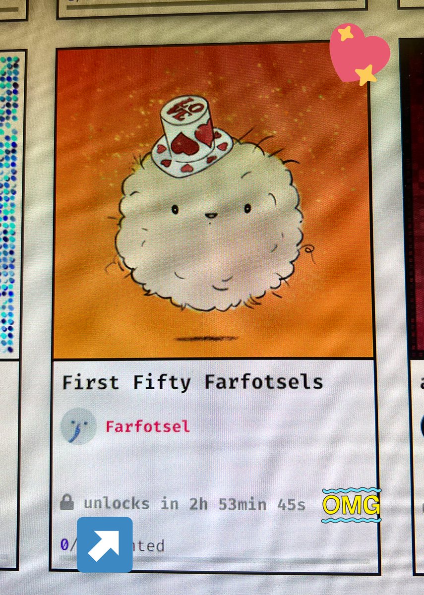 Omg! Our first Fifty Farfotsels are waiting!! I love them sooo much ❤️❤️
#nft #nftart #nftcharacter #cutecharacter #cuties #sweeties #fluffy #fxhash #unique #valentinespecial