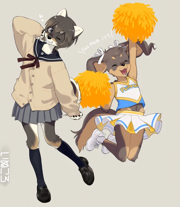 (いぬころ)先週の絵に色を付けました🐾 Wami and Korone 