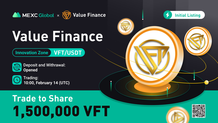 MEXC_Builders's tweet photo. MEXC will list $VFT/USDT trading pair under Innovation Zone @ValueFinance_🙌🏼
✅Deposit & Withdrawal: Opened
✅Trading: 10:00 Feb 14 (UTC)
🏆1,500,000 $VFT up for grabs ➡️ https://t.co/MTFPNP3pC4
#VFT #MEXCGlobal #MEXCListing #Giveaway
💚Follow us for the opening price! https://t.co/0lKX47N3Td