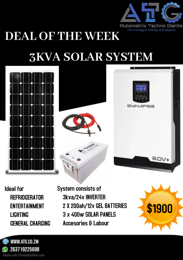 ☀️Unbelievable Offer ☀️ Get a 3kva solar system for just $1900.00. Other solar systems also available. Contact us on 0719225698 or sales@atg.co.zw
<a href="/iMisred/">MISRED</a> <a href="/redmarketsunday/">Red Market Sunday</a> #redmarketsunday #SolarPower #renewableenergy