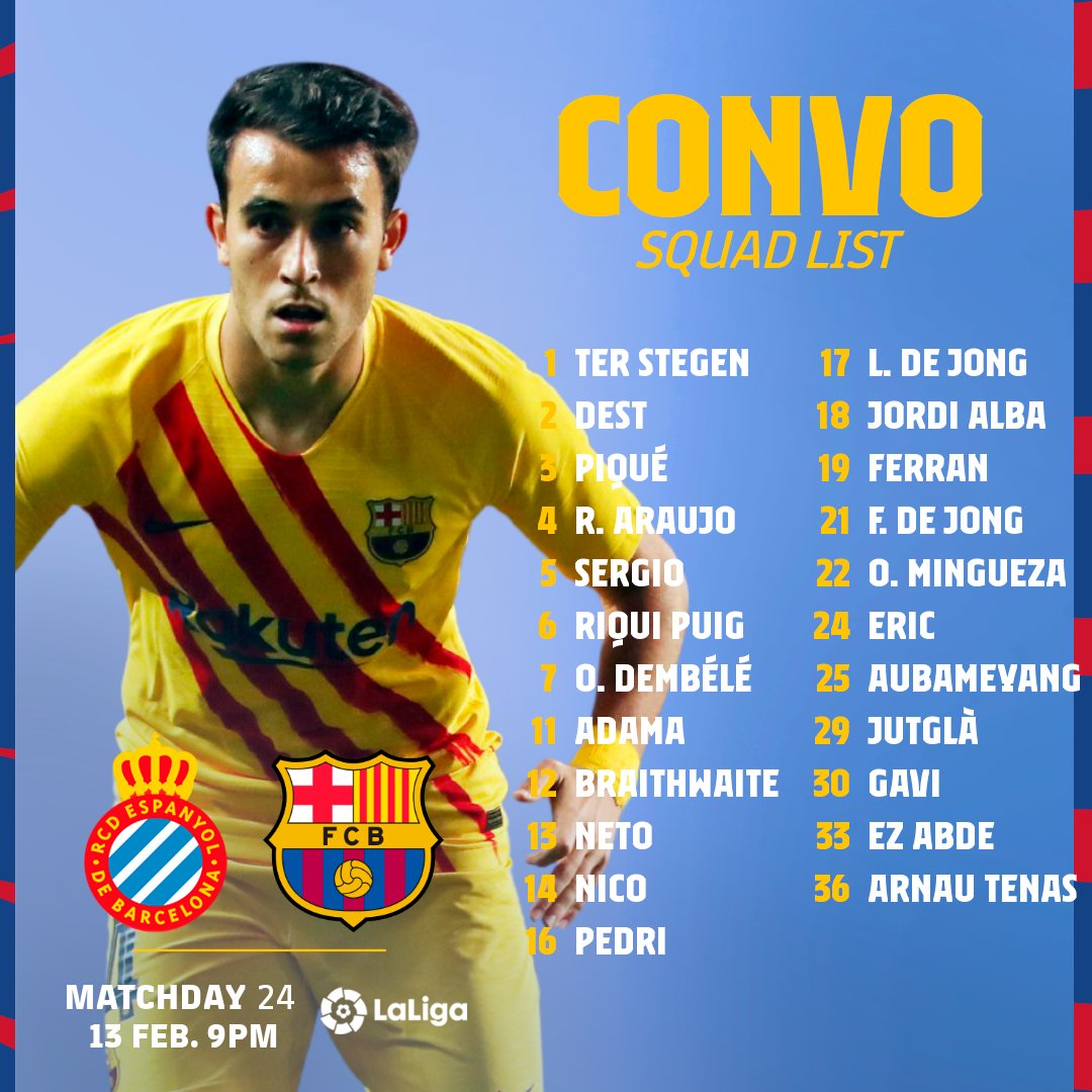 FCBarcelona_es's tweet photo. 𝐂𝐎𝐍𝐕𝐎𝐂𝐀𝐓𝐎𝐑𝐈𝐀
#EspanyolBarça https://t.co/CzKJyXPKv8