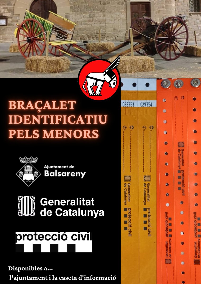 FestaTraginers's tweet photo. Identifica als petits de la casa, amb un braçalet on puguis apuntar el nom i el telèfon.
Opció d'un sol ús o reutilitzable! Les podras trobar a l'ajuntament fins divendres o durant la Festa a la caseta d'informació
Col•labora @emergenciescat
i @AjBalsareny
#traginers22 https://t.co/QtHk4a1nm4