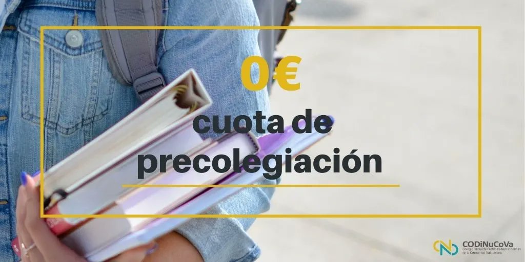 codinucova's tweet photo. 🔸 0€ cuota para precolegiados
🔸Descuentos en Formación
🔸 Boletín informativo semanal
🔸 Exención del pago de la tasa de inscripción al pasar de precolegiado a colegiado
Si eres estudiante del último curso del grado de #NHyD ¡Te estamos esperando!
https://t.co/Lk2DF2o94l https://t.co/hqiqtAQ2P5