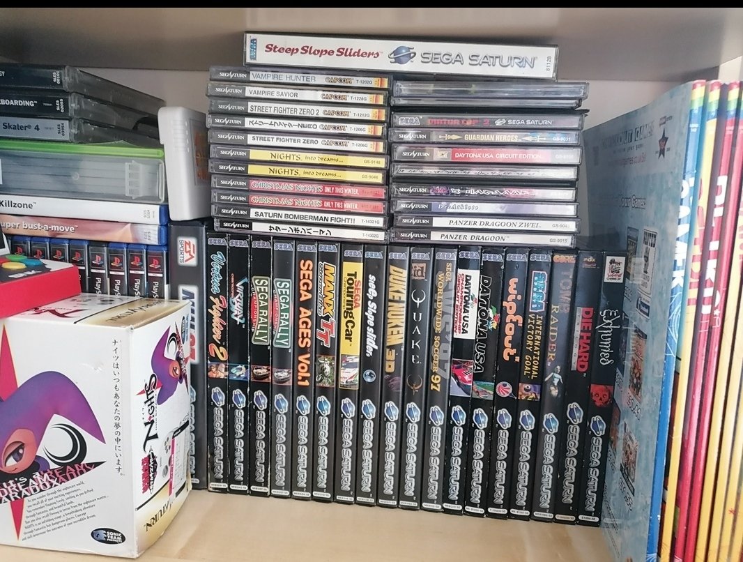 BespinBetrayal's tweet photo. My tiny Sega Saturn collection (well, nearly all of it) #SegaSaturn #saturnsunday #sega https://t.co/MBxYG0L9Sr