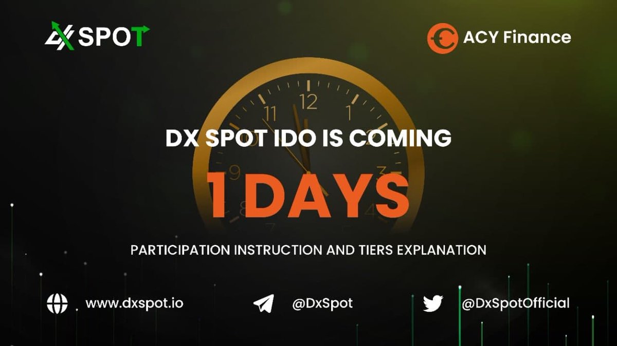 DxSpotOfficial's tweet photo. Only 1 Day Left Until IDO DX SPOT 🚀

📌 IDO Link: 
https://t.co/8DnZdX5ilA

⏰ IDO Start:
February 15, 2022 (00:00 UTC)
👩🏻‍🏫 Tutorial:
https://t.co/RfFC1b68bv

🛒 IDO Detail:
▪️ 1 DXS = $0.0016
▪️ Min $50 (FCFS)
▪️ Max allocation is random number showing in color circle bot https://t.co/fVBdx60Niy
