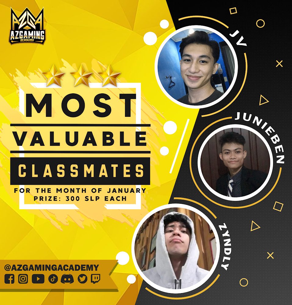 azgamingacademy's tweet photo. Hard work really pays off!
Congratulations to our Most Valuable Classmates for the month of January!
Indeed, you are all valuable to the academy!
 
On behalf of the SOCMED team, I’m so proud of you guys! Always give your best.
⁃Iska May

Credits to Isko Junieben for the poster. https://t.co/LRcZwEYwYL