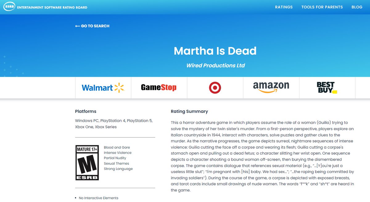 MrYerout's tweet photo. Para la gente que han tirado hate fuerte a Playstation por la censura de Martha is Dead, que hubo un problema con la calificación de Edad.

 Está a +17 y aseguraban que ''no habría elementos interactivos'', cuando si los hay. Por eso la censura.
#Playstation #Xbox #MarthaIsDead https://t.co/lMMyDbsMKL