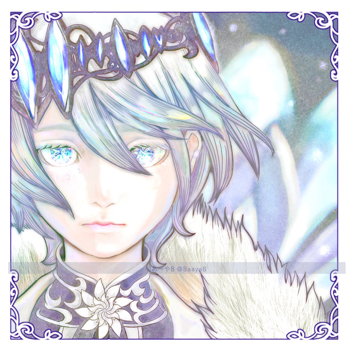 ご覧頂きありがとうございます🙏✨
続き>
この鉱石の効果で雪で覆われるはずの地でも鉱石の周辺は春の様な温かさと潤いが生まれ、綺麗な湧き水で農作物は豊かに育つ。レーヴェンローズはその国の命の源であり、人々に大切にされている宝石である。
という設定がございます。
その国の王子↓👑