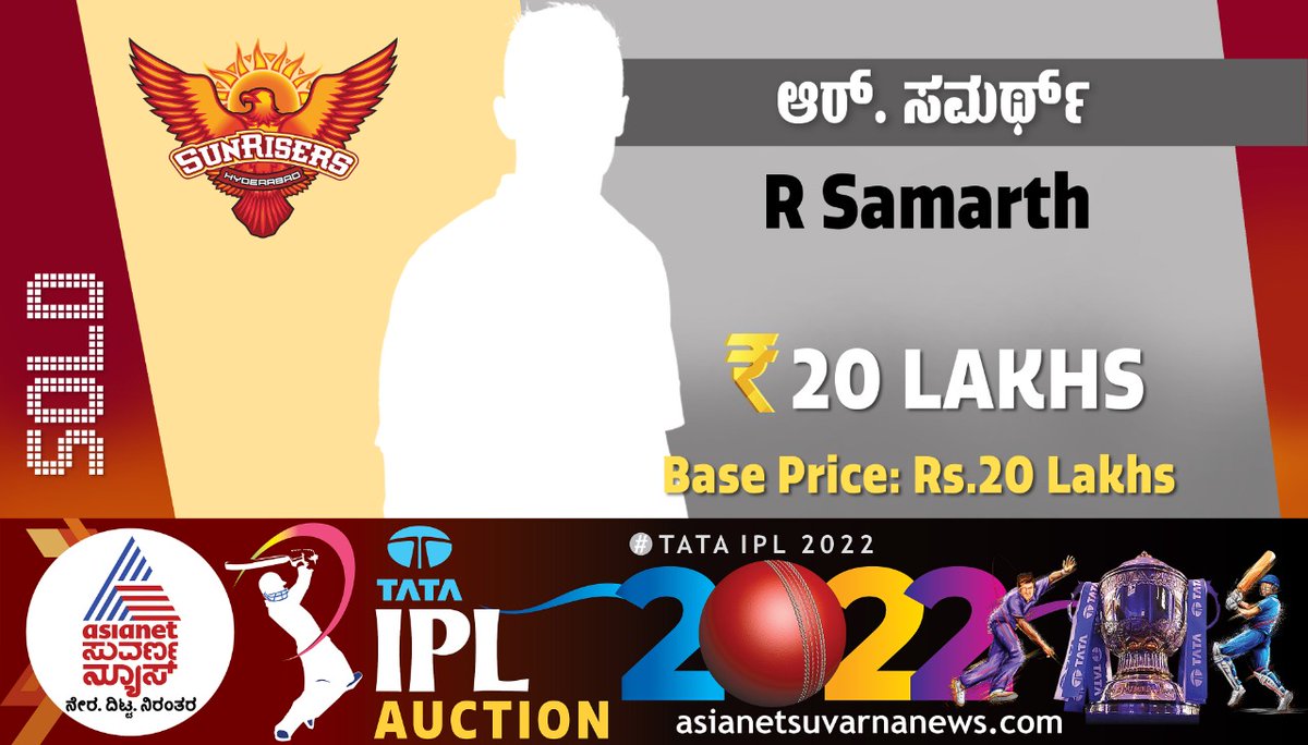 AsianetNewsSN's tweet photo. 20 ಲಕ್ಷಕ್ಕೆ ಸನ್ರೈಸರ್ಸ್ ಹೈದರಾಬಾದ್ ಪಾಲಾದ ಆರ್. ಸಮರ್ಥ್ @SunRisers
IPL 15ನೇ ಆವೃತ್ತಿಯ ಇಂಡಿಯನ್ ಪ್ರೀಮಿಯರ್ ಲೀಗ್ ಆಟಗಾರರ ಹರಾಜು ಪ್ರಕ್ರಿಯೆಯ ಕ್ಷಣ ಕ್ಷಣದ ಅಪ್ಡೇಟ್ಸ್ https://t.co/2yL08605b0
#Cricket #IPL #IPL2022 #IPLAuction #TATAIPLAuction #bengaluru #RavikumarSamarth https://t.co/YIG8v1D2qM