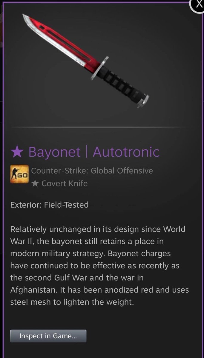 Carlinerai's tweet image. 🔥CS:GO Knife GIVEAWAY🔥

★ Bayonet | Autotronic [FT]

To enter:

☑️RT
☑️Tag a friend
☑️Follow me

⚡️Rolling in 4 days
