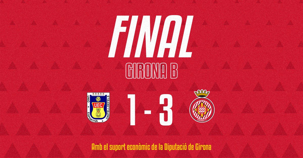 🏁 FINAAAAAAAAAL! TORNEM A GUANYAR! 

👉🏻 Castelldefels 1 - 3 GIRONA B 

⚽️ Pau Víctor 
⚽️ Artero 
⚽️ Dawda 

#CastelldefelsGironaB